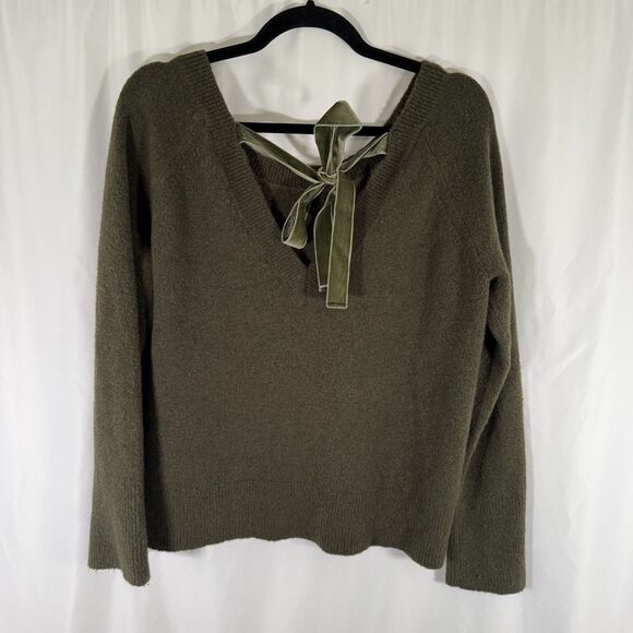 J. Crew Wool Blend Sweater Women's Small Green Knit Long Sleeve Open Back - Picture 10 of 12